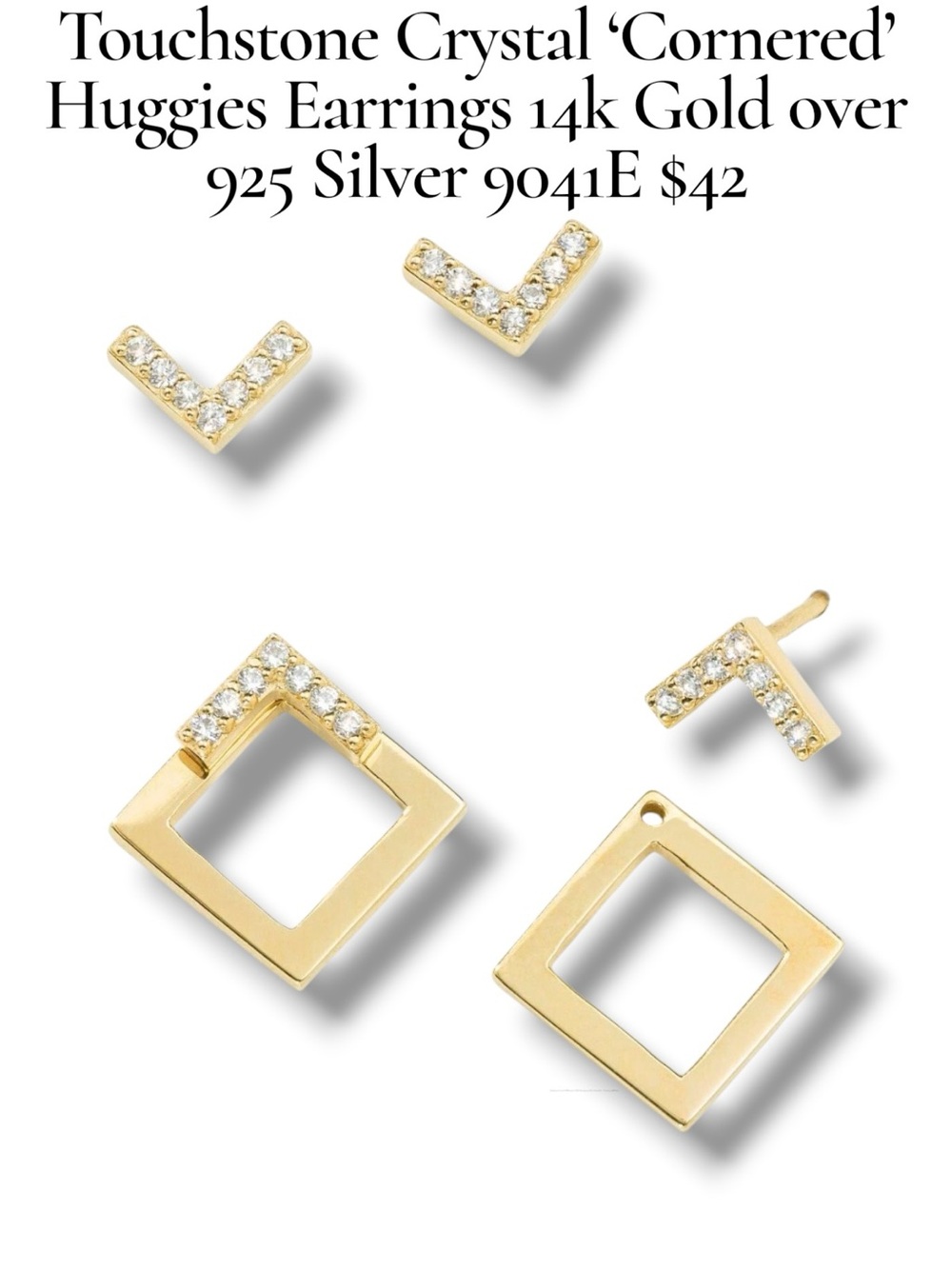 Touchstone Crystal Cornered Huggies 14k Gold-Over-Silver Earrings - Gold